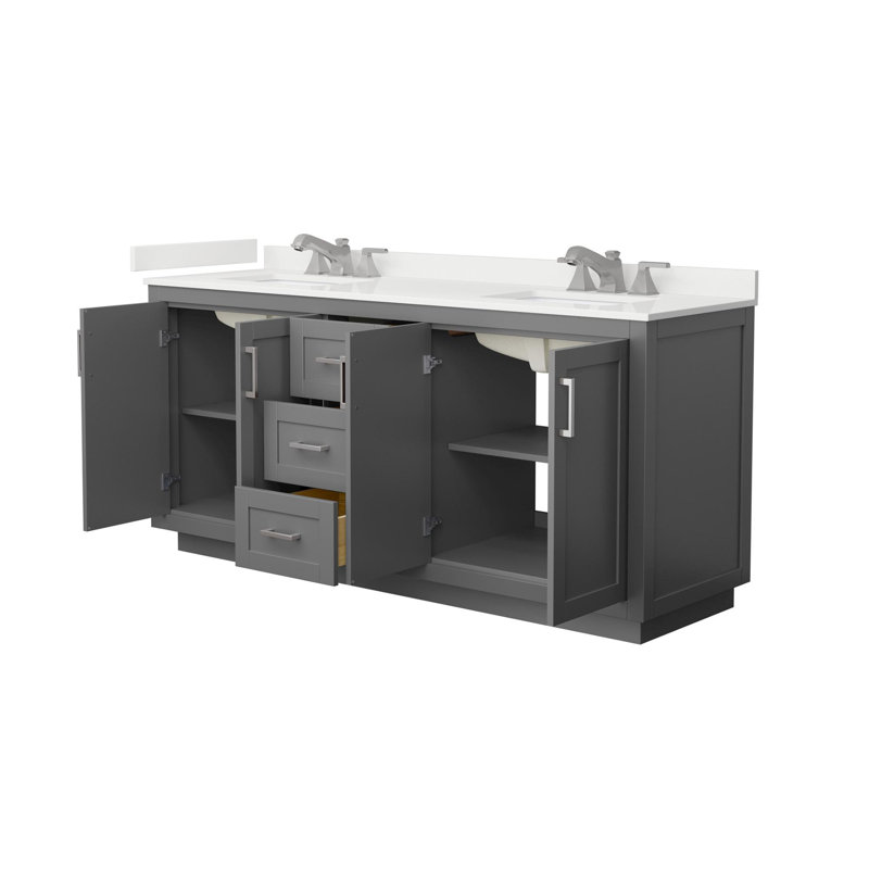 Miranda 72" Freestanding Double Bathroom Vanity with Quartz Top, White Quartz, Dark Gray, Brushed Nickel