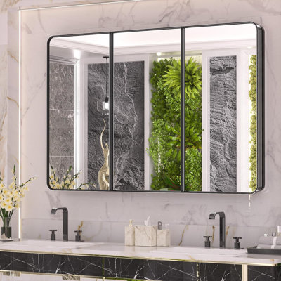 Large Recessed Bathroom Medicine Cabinet With Adjustable Shelves, Stainless Steel Frame, Heavy Duty Construction, Oversized Mirror For Storage
