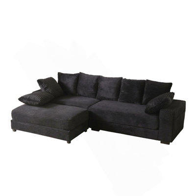 108.6" Modern Corduroy Sectional Sofa with Storage Ottoman & 8 Pillows, Deep Seat L-Shaped Modular Couch, Cloud Lounger for Living Room, Apartment