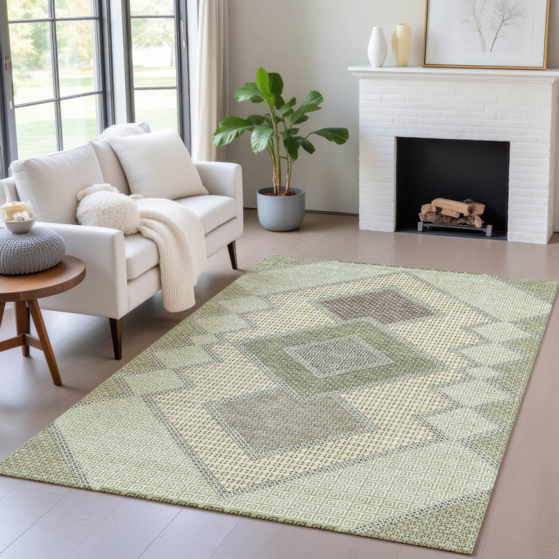 Tapis vert intérieur / extérieur lavable à la machine Xhevrie, Rectangle 10 pi x 14 pi