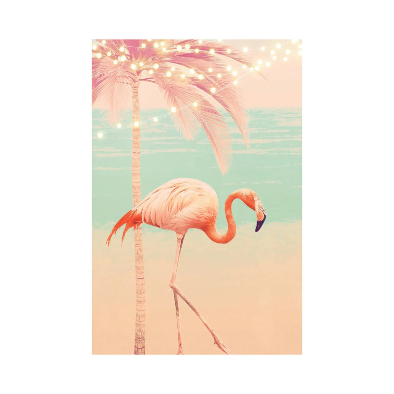 «Flamant rose sur la plage» par Emanuela Carratoni - impression sur toile tendue, H 26 po x l 18 po x 1,5 po