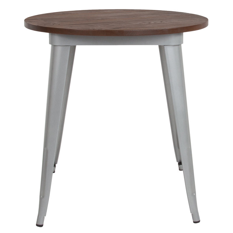 Table d'intérieur ronde en métal 30 po avec plateau en bois rustique Dorset, Argent, H 30,5 po x L 26 po x l 26 po