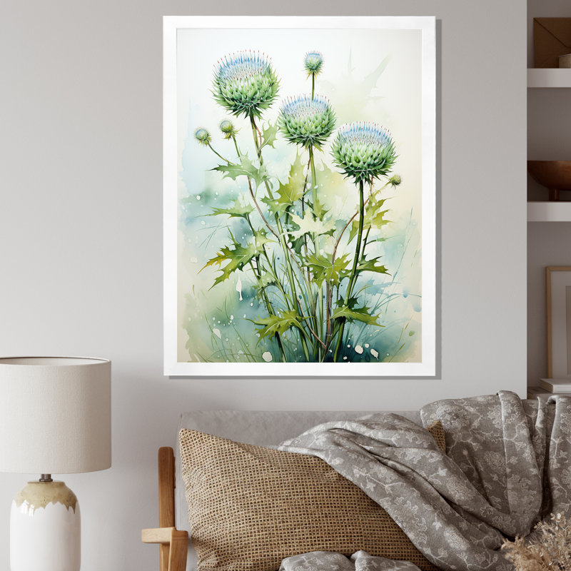 Chayenne vert chardon majestueux chardon pointillisme III sur toile, Cadre photo blanc, H 32 po x l 24 po x P 1 po