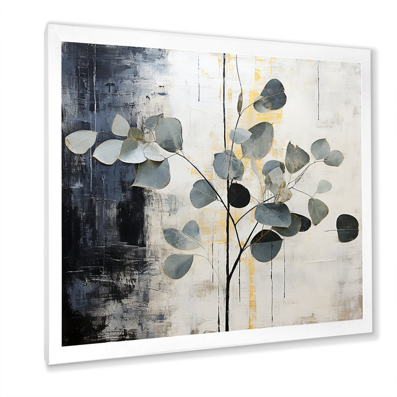Feuilles de lierre de fer monochromes, H 36 po x l 36 po x P 1,5 po, Cadre simple blanc