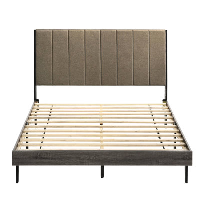 Grand lit avec combinaison de tête de lit plateforme grise et brune