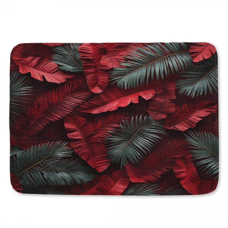 Tapis de bain rouge, vert, feuilles tropicales, L 34 po x L 21 po