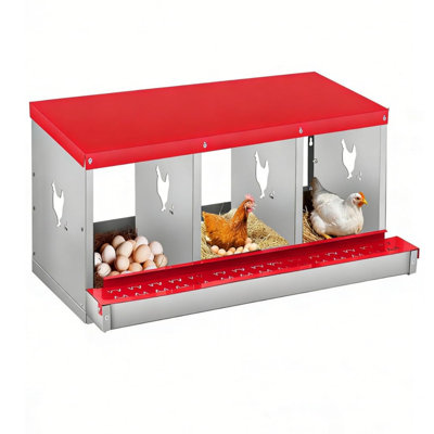 3-Compartment Metal Chicken Nesting Boxes with Roll-Out Trays, Easy-Clean, Dual-Install for Outdoor Coops