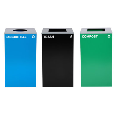 29 Gallon Steel Open Top Cans/Bottles Recycle Compost and Trash Can Set with Square and Circle Lid