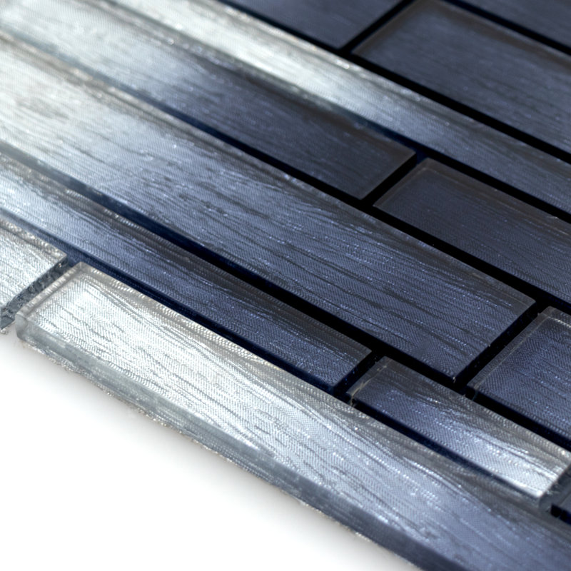 Carrelage mosaïque en verre de taille aléatoire, Argent / bleu denim