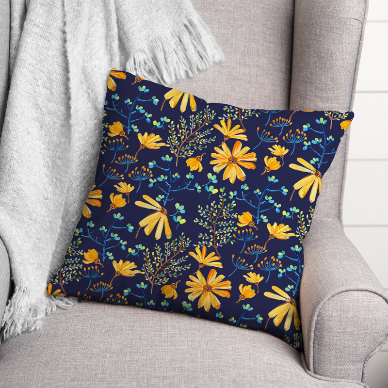  Coussin décoratif floral intérieur / extérieur en polyester, Bleu marine, H 18 po x l 18 po