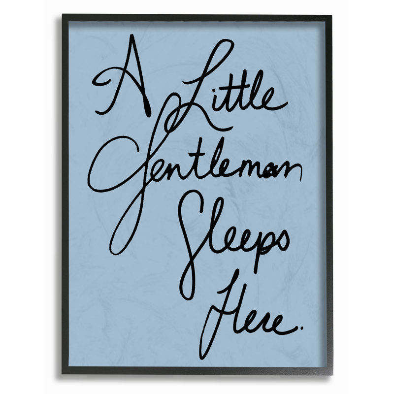 "a little pour homme sleeps here" , art textuel cursif, H 20 po x l 16 po, Giclée encadrée noir minuit