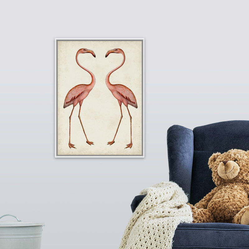 « flamant roses kids », art encadré, Cadre pour toile flottant blanc, H 24 po x l 18 po x P 1,2 po