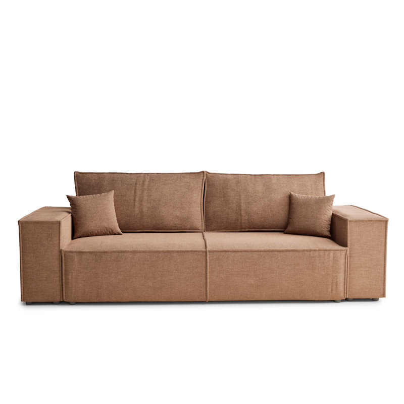 3 Seater Reclining Sofa, Light Brown Polyester/Chenille