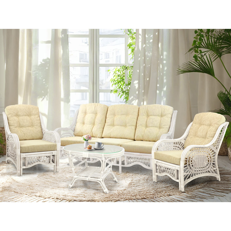 Agambir 28 inches Wide Tufted Velvet Armchair, Natural Rattan, White, Beige