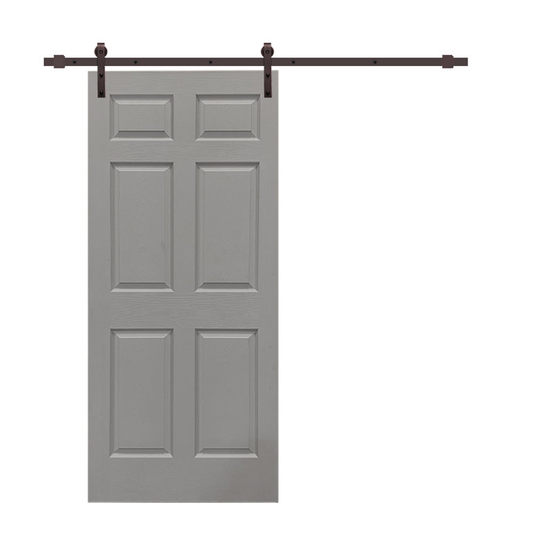 30 In. X 80 In. Light Grey Painted Finished Composite MDF 6 Panel Interiorsliding  Barn Door With Hardware Kit, Black