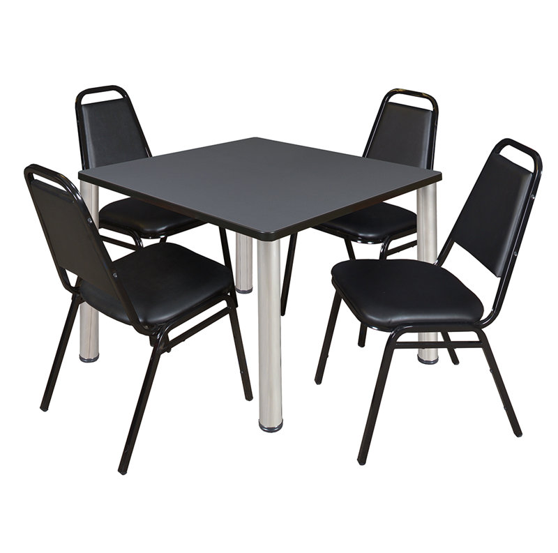 Plateau de table Kee Square, 4 chaises empilables, H 36 po x l 29 po x P 29 po, Chrome, Gris