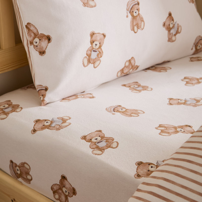 Brushed Teddy Bear Cotton Fitted Sheet, Single