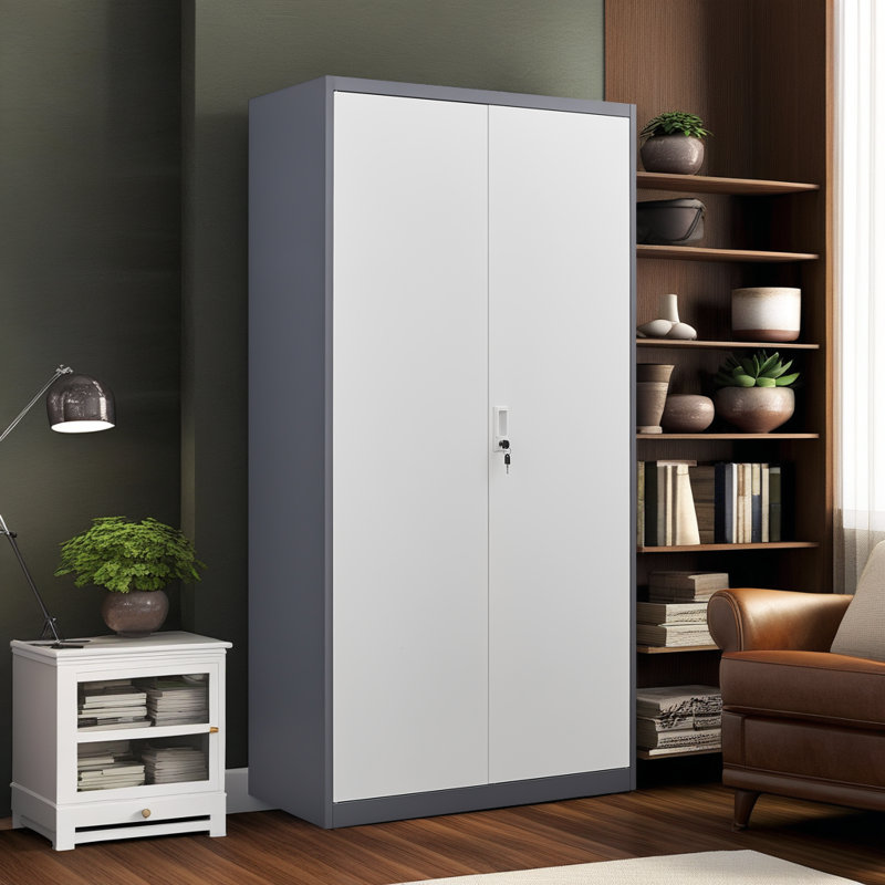 Armoire verrouillable grise en métal - Rangement imperméable et ignifuge avec tringle