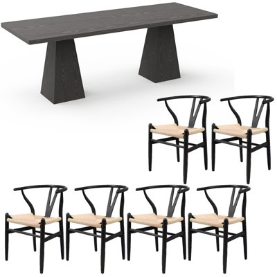Japanese style black solid wood dining table set