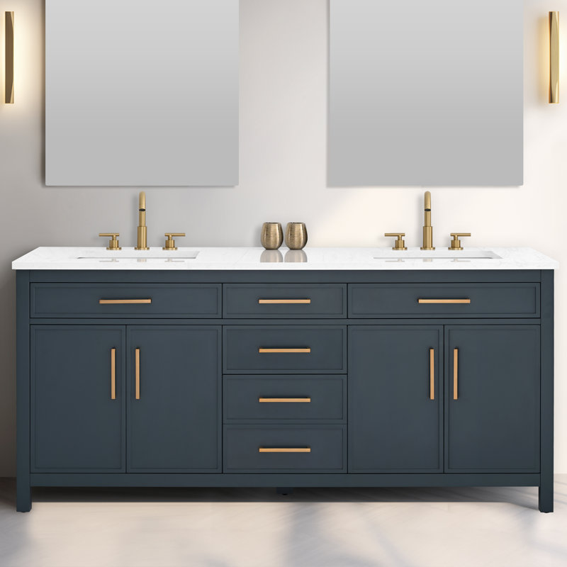 Wenniah 72" Double Vanity, Vintage Blue/Brushed Bronze