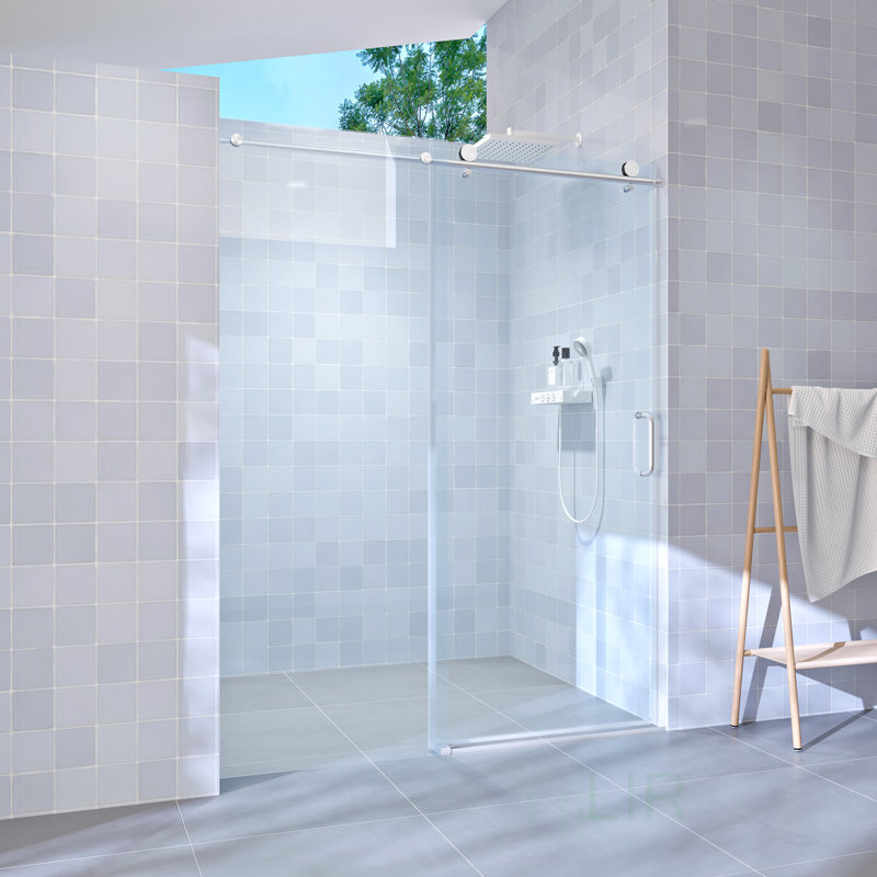 56-60 Inch Adjustable Frameless Sliding Shower Door With Tempered Glass And Rust-Resistant Hardware For Compact Bathrooms, Shower Door