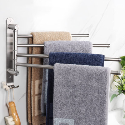Porte-serviettes rotatif 13,8 po à 4 barres, porte-serviettes mural en acier inoxydable SUS304 épaissi avec crochets