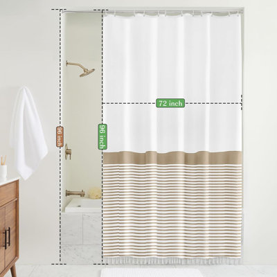 Rideau de douche bohémien à pampilles, très long décor de salle de bain rayé avec trous de boutons renforcés et frange nouée, tissu durable pour la maison, appartement, hôtel, salle de gym