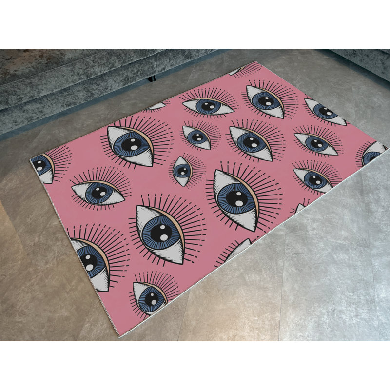 Pink-Themed Eye Patterned Modern Decorative Rug, Rectangle 4'11.06" x 7'6.55"
