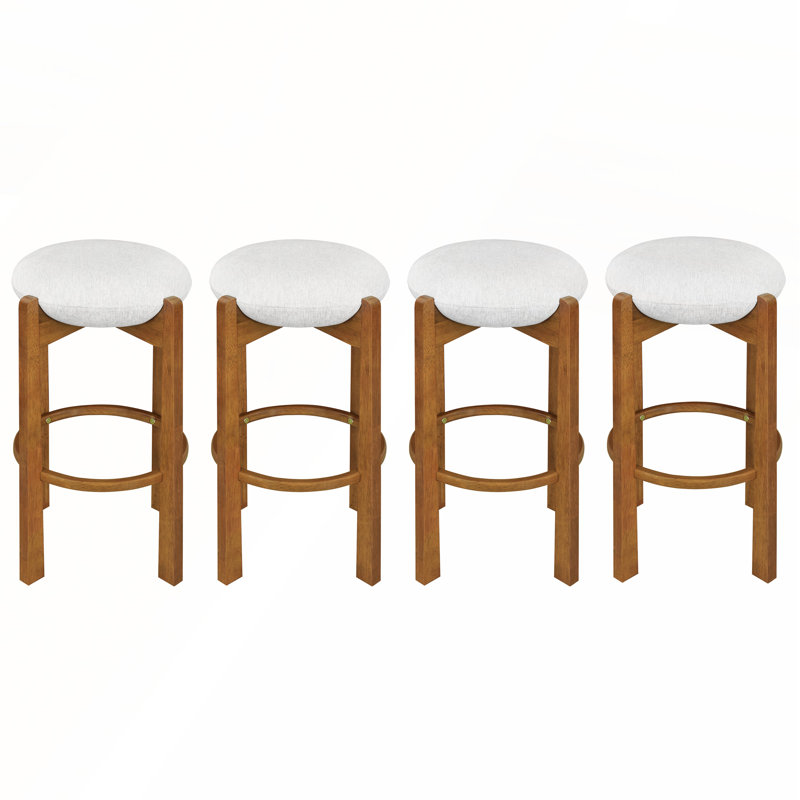 Ensemble de 4 tabourets de bar rembourrés en bois pour espaces modernes, Noyer, 4