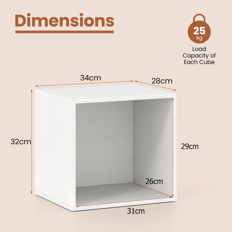 32cm H x 34cm W Cube Bookcase, White