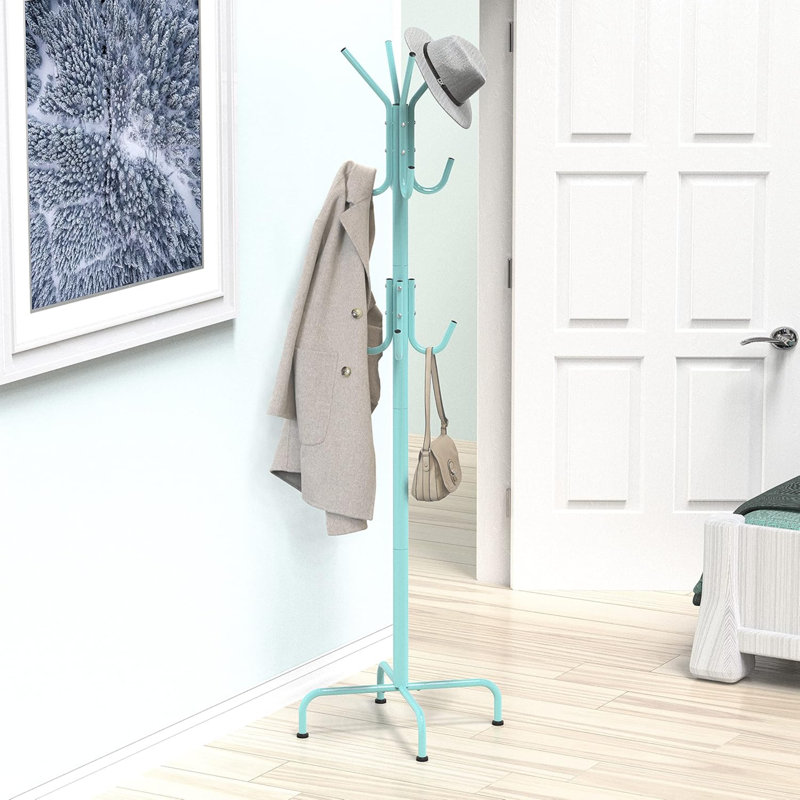 Standing Coat And Hat Hanger Organizer Rack, 12 Hooks Turquoise, Turquoise