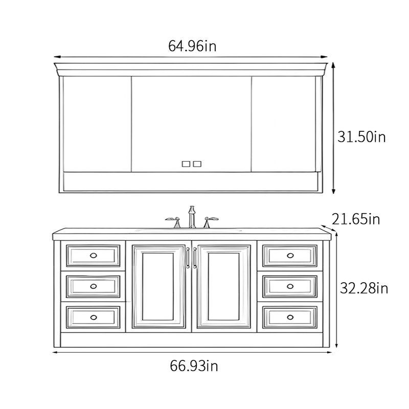 Armoire de salle de bain légère et luxueuse de style rétro, H 32,28 po x l 66,93 po x P 21,65 po