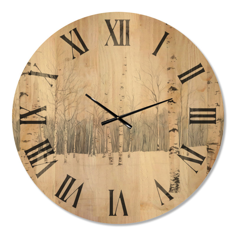 Très grande horloge murale en bois silencieux - Bouleaux dans la neige, Oversized
