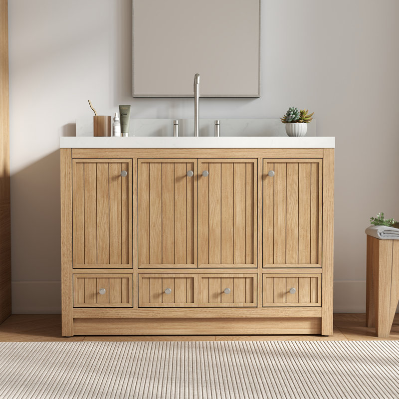 Aula 48" Bathroom Vanity with 2" Thassos White Quartz Countertop, Nordic Natural Oak