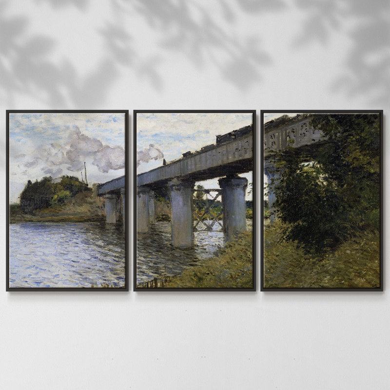 Monet, reproduction sur toile 3 pièces, H 24 po x l 48 po x P 2 po, Noir