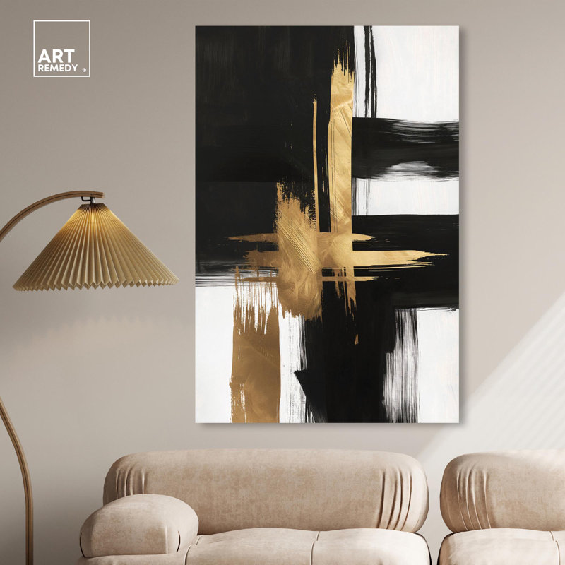 «Golden Contrast I», feuille d'or, art mural par Art Remedy, Toile tendue, H 54 po x l 36 po
