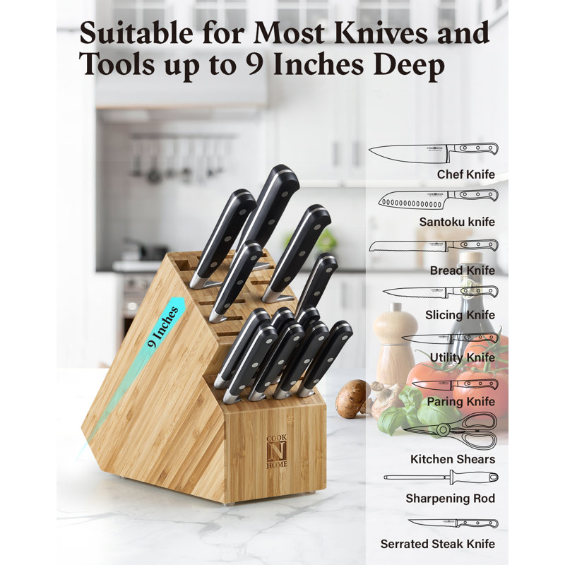 Cook N Home 20-Slot Natural Bamboo Knife Storage Block