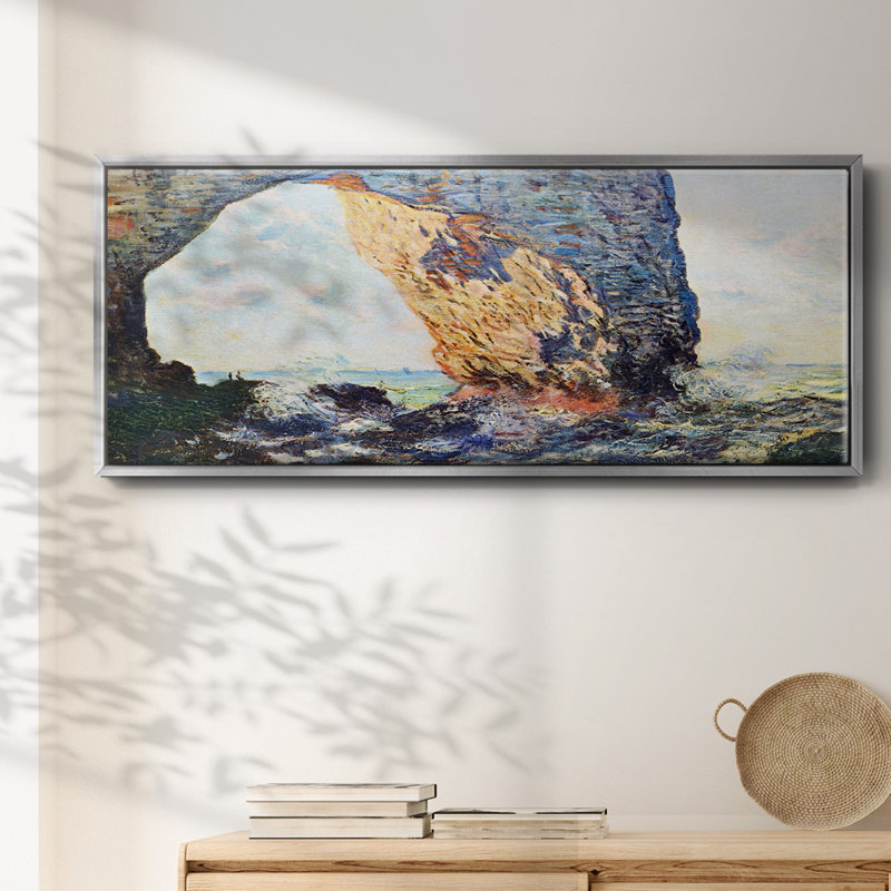 Les falaises rocheuses d'Étretat (La Porte man) [1] par Monet - Toile encadrée, H 20 po x l 50 po