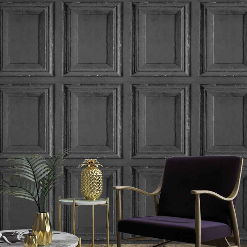 Malary 1m x 53cm 3D Embossed Matte Wallpaper Roll, Black, 1050cm L x 53cm W