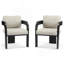 Ensemble de 2 chaises de salle à manger avec dossier coussiné, tissu beige, structure en bois massif noir-1034757504-1034757505
