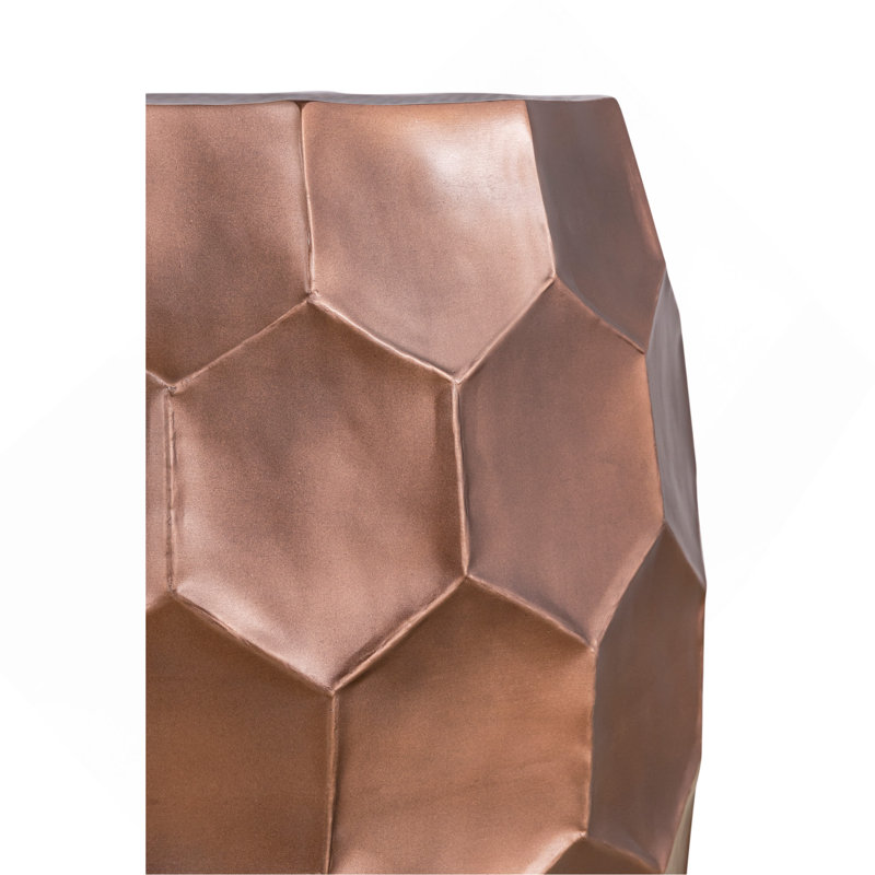 Table de bout, table basse moderne contemporaine en aluminium de 32 po et 21 po de hauteur, ensemble de 2 pièces avec base en cuivre brillant à motif de losanges