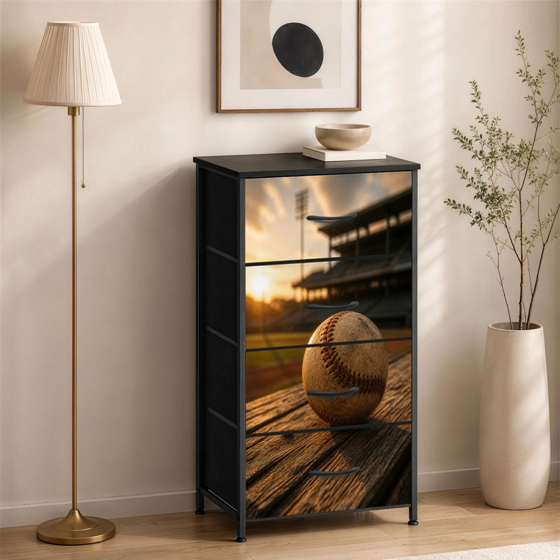 Commode 4 tiroirs pour chambre à coucher Banc de baseball vintage en bois Sunset Stadium Petite grande commode pour vêtements