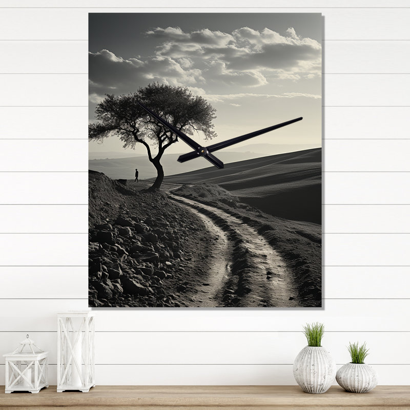 Minimalisme arbre monochrome paysage - horloge murale moderne arbre, Très grand