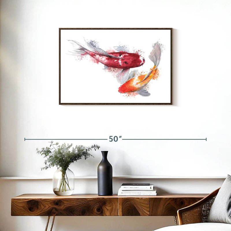 Paire de poissons Koi, Cadre flottant noyer, 31 po x 21 po