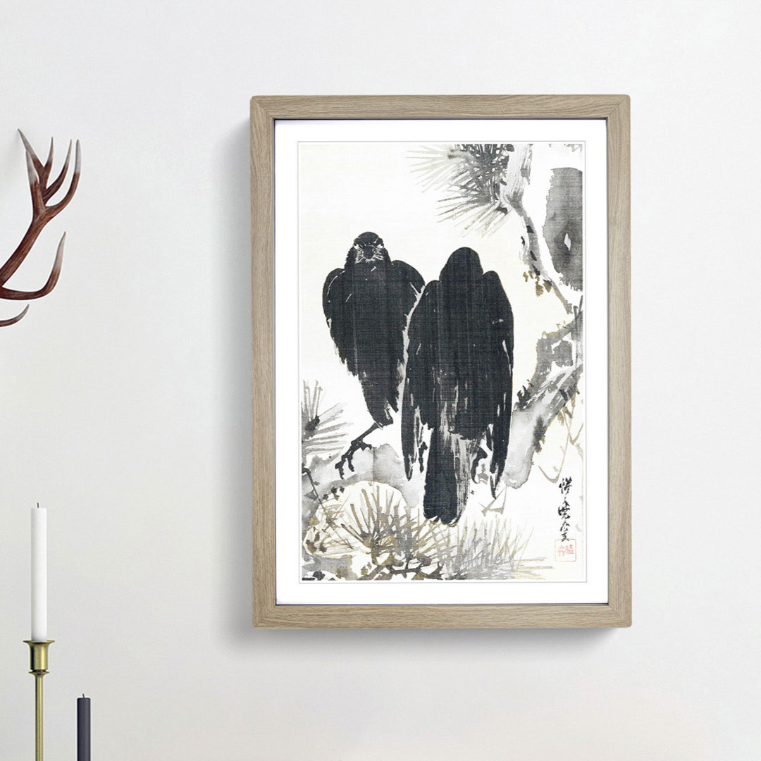 Two Crows by Kawanabe Kyosai - Framed Print