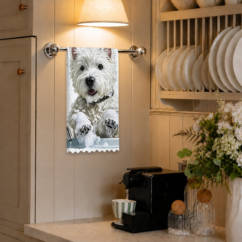  Serviettes de cuisine en microfibre, linges à vaisselle réutilisables absorbants, décoratif résistant à la décoloration, 16 po x 24 po, slogan blanc Westie Wash
