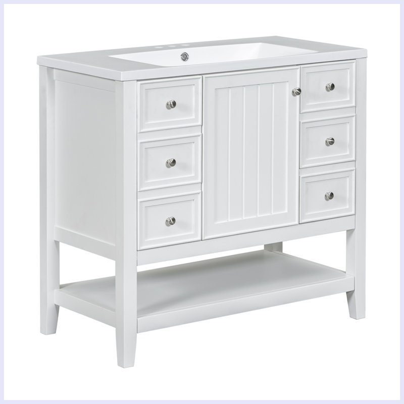 Ensemble de meuble-lavabo moderne avec lavabo et trois tiroirs, Blanc