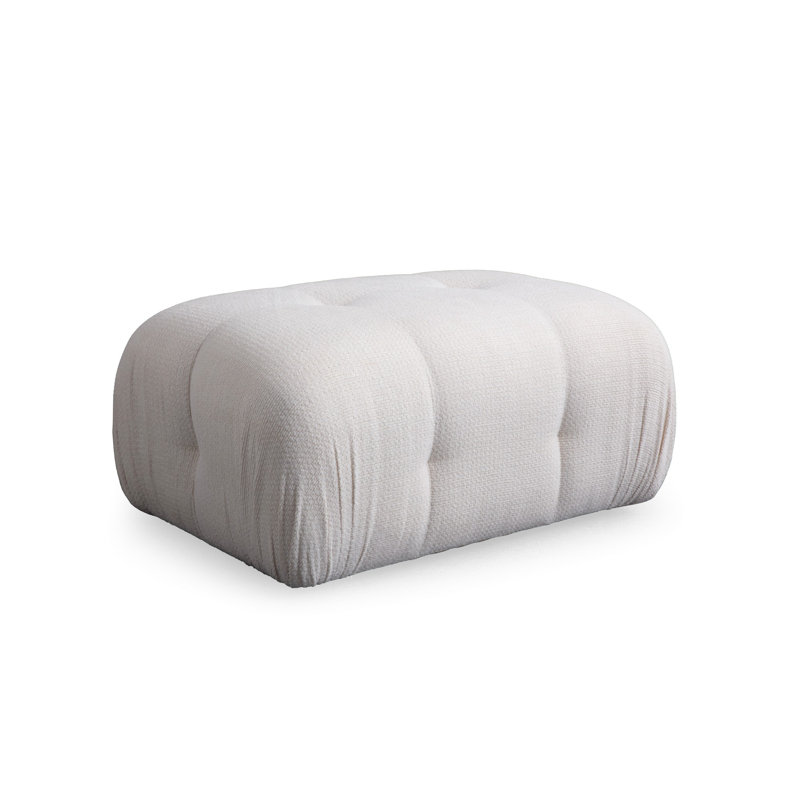 Élégant pouf avec coussins, blanc, 37,4 po x 25,6 po x 29,5 po | Structure en bois de hêtre et en carton, tissu 100% polyester | Rembourrage en mousse gris doux et en mousse de silicone | Pieds en plastique noir, parfaits pour les espaces de vie modernes