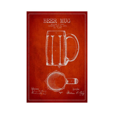 Beer Mug Red Patent Blueprint by Aged Pixel - No Frame Gallery-Wrapped Canvas Giclée on Canvas