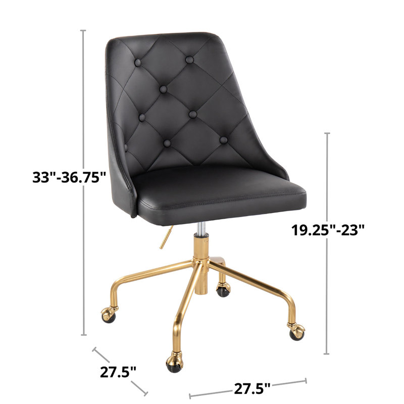 Chaise de travail Estrin, Noir, Or